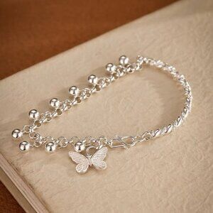 Women’s Silver Plated Adjustable Butterfly Charm Bracelet Minimalist Jewelry